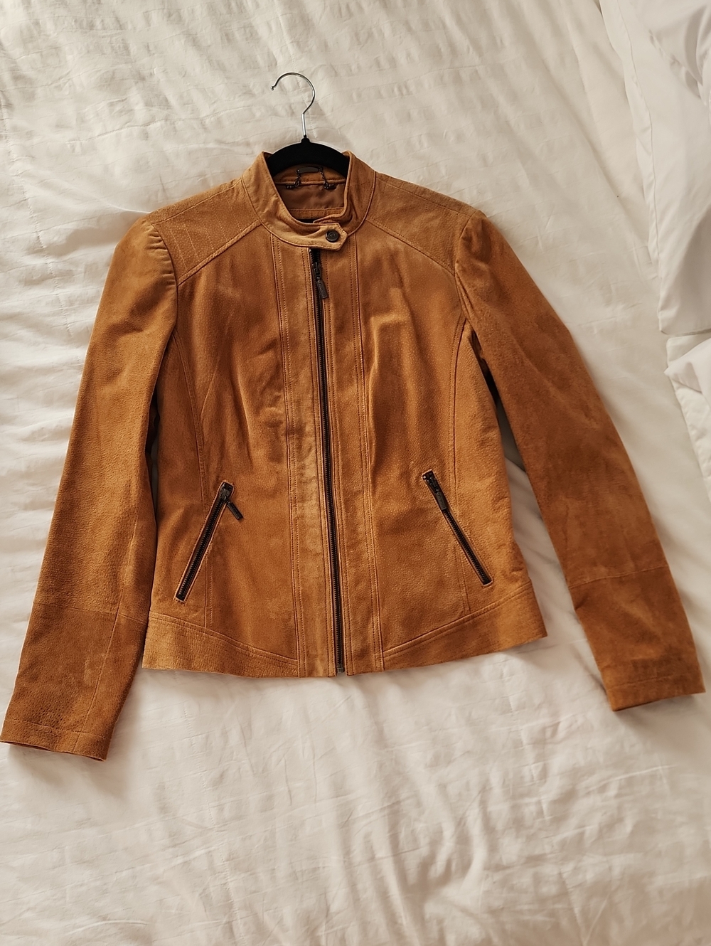 Bernardo Tan Suede Zip-Front Moto Jacket